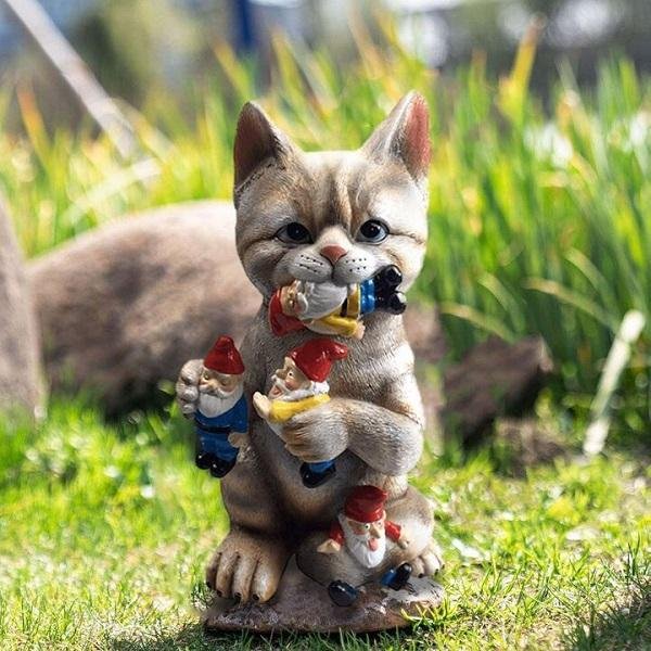 Cat Eating Gnomes Statue Kidz Country