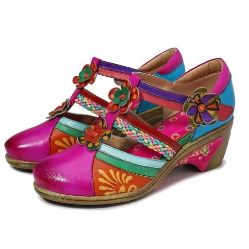 Retro Stitching Hollow  Leather Sandal