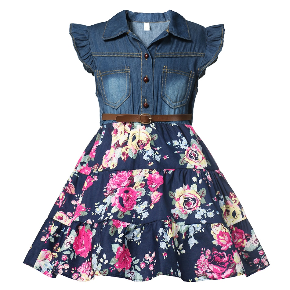 Girls Denim Floral Dress - Kidz Country: