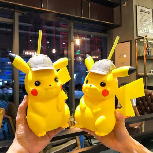 Pikachu Cute Wind Belt Straw Bottle